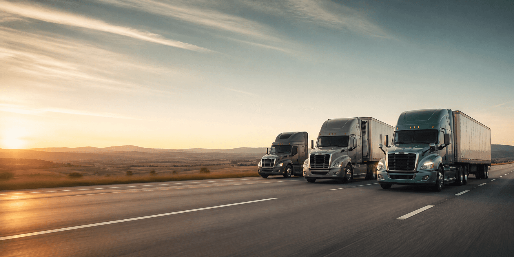 Modern semi trucks on a U.S. interstate